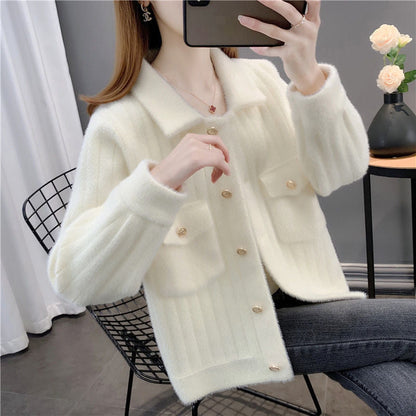Damen Strickjacke Kuschelig mit Knöpfen und Taschen Grau