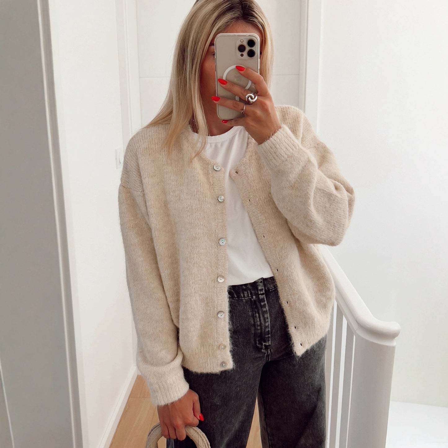 Damen Strickjacke Lässig Knöpfe Feinripp Eveloria - Eveloria