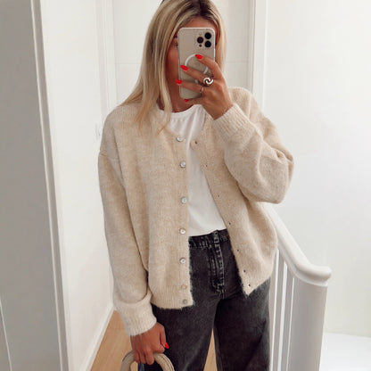 Damen Strickjacke Lässig Knöpfe Feinripp Eveloria - Eveloria