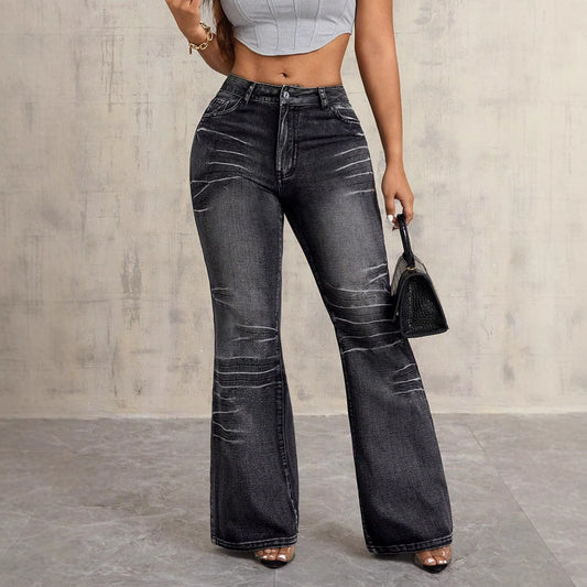 Damen High-Waist Bootcut Jeans Used-Look - Eveloria