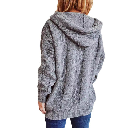 Damen Hoodie mit Knöpfen und Strickdesign Grau Eveloria
