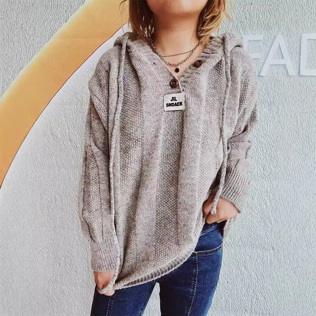 Damen Hoodie mit Knöpfen und Strickdesign Grau Eveloria - Eveloria