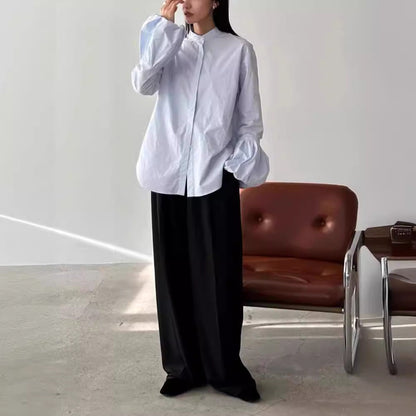 Damen Bluse Voluminöse Ärmel Stehkragen Eveloria