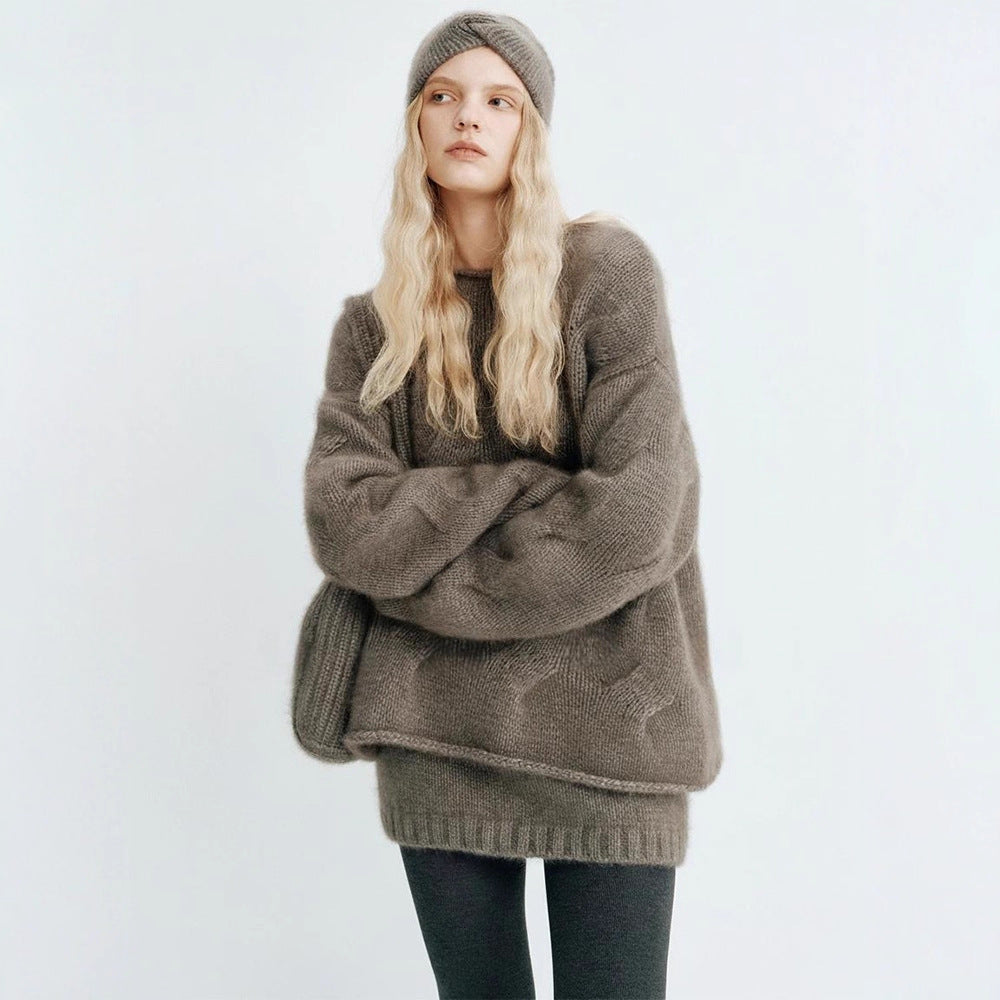 Damen Oversized-Pullover Mohair Kuschelig Beige - Eveloria