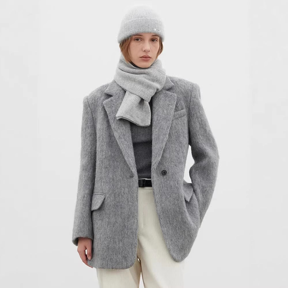Damen Wollblazer Moderner Schnitt Kuschelig Anthrazit Eveloria