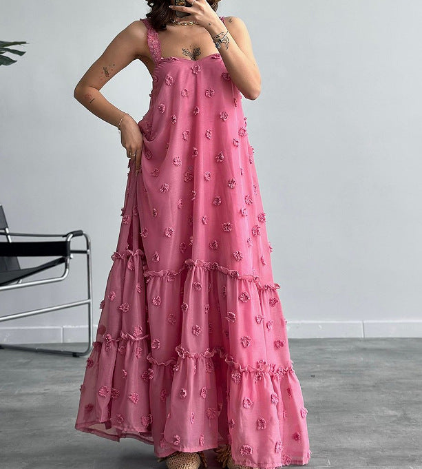 Damen Maxikleid Rüschen Floralmuster