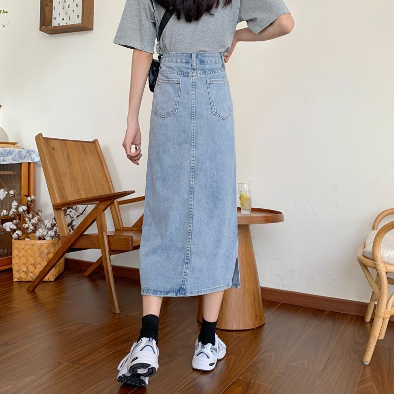 Damen Denim-Rock Lang mit Schlitz Eveloria