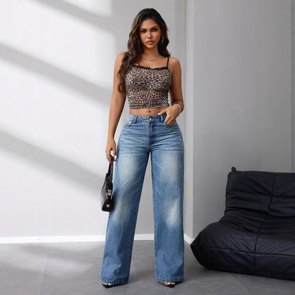 Damen High-Waist Jeans Weit Geschnitten Vintage-Stil Eveloria
