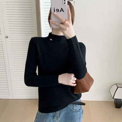 Damen Rippenpullover Stehkragen Eveloria