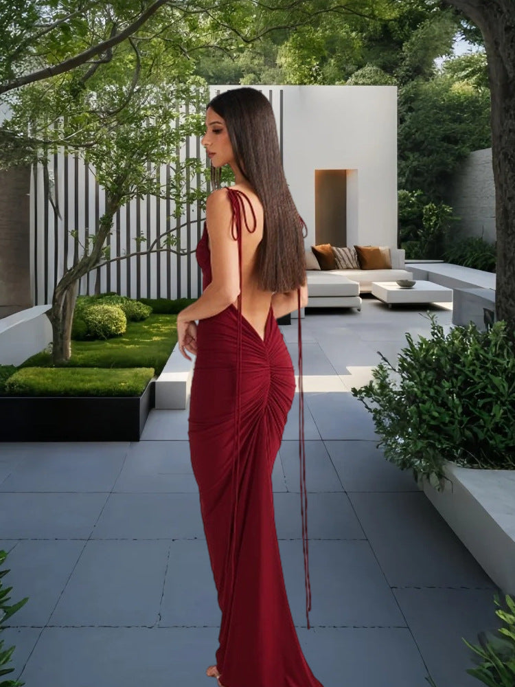 Damen Maxikleid Rückenfrei mit Bindebändern Eveloria