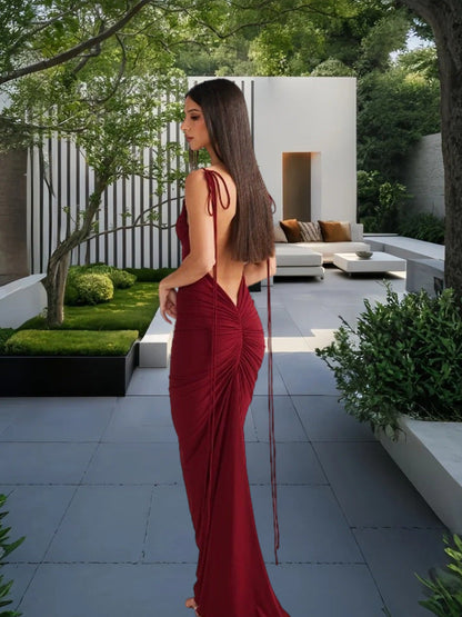 Damen Maxikleid Rückenfrei mit Bindebändern Eveloria