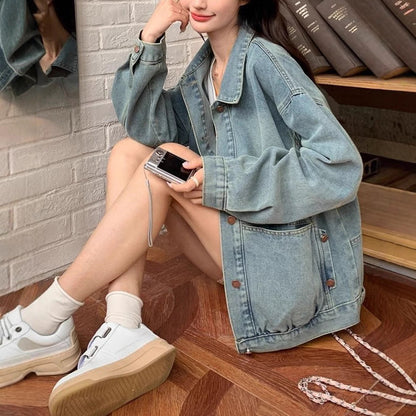 Damen Oversized Jeansjacke Relaxed Fit Eveloria - Eveloria