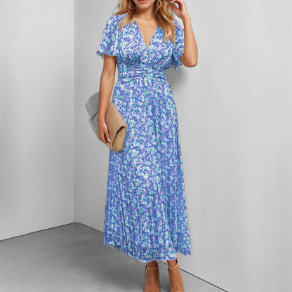 Damen Maxikleid Fließend Floralmuster V-Ausschnitt Eveloria