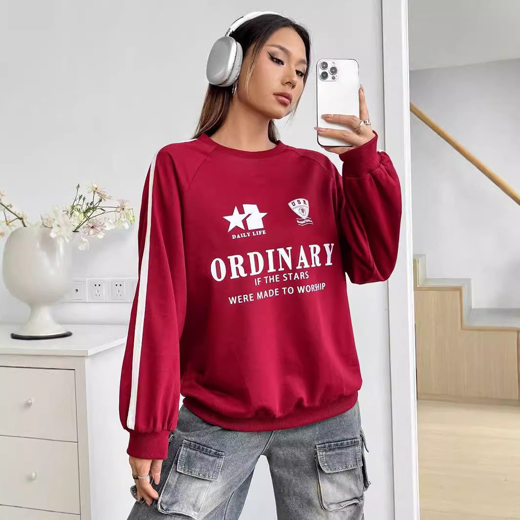 Damen Sweatshirt mit Grafiken Voluminöse Ärmel Beige