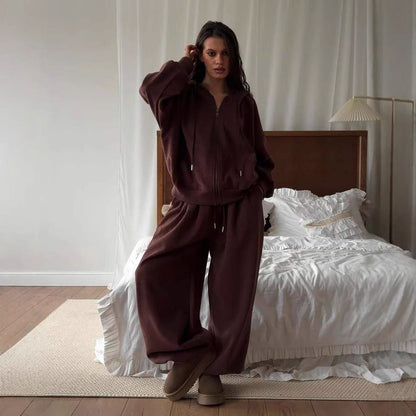 Damen Hoodie Jogginghosen Set Baumwolle Bequem Grau