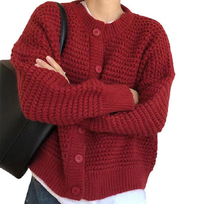 Damen Strickjacke Kuschelig Zopfmuster Große Knöpfe Beige