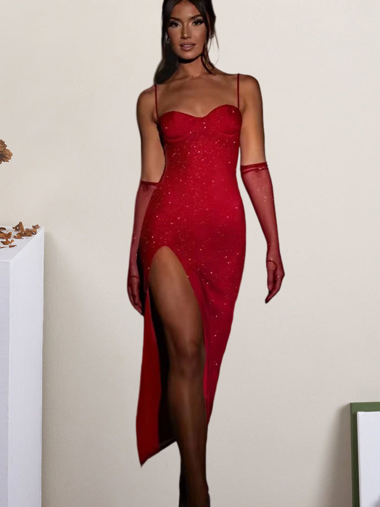 Damen Maxikleid mit transparenten Ärmeln und figurbetontem Schnitt