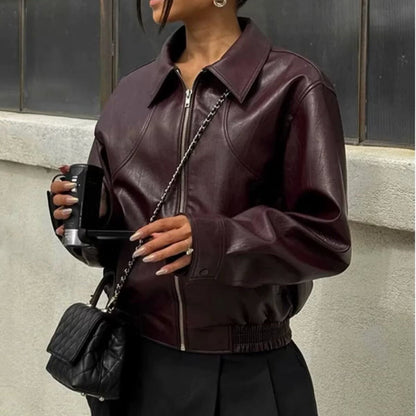 Damen Kunstlederjacke Elastischer Bund Eveloria