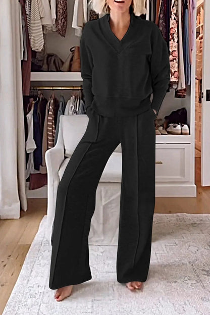 Damen Loungewear-Set V-Ausschnitt Weite Passform Eveloria