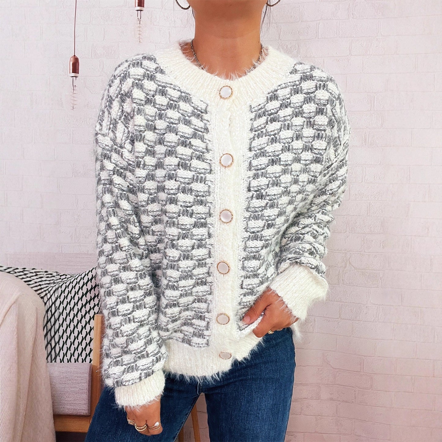 Damen Strickjacke Flauschig Lässiger Schnitt
