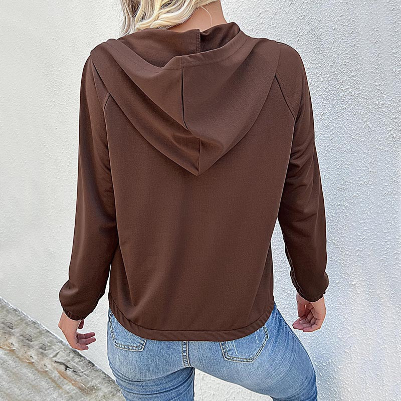 Damen Freizeitpullover Kapuze mit Knöpfen Grau Eveloria