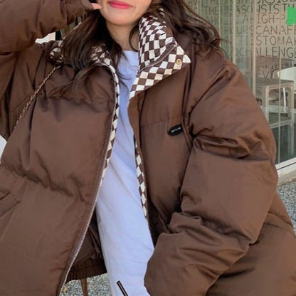 Damen Oversized Winterjacke Kariert Eveloria