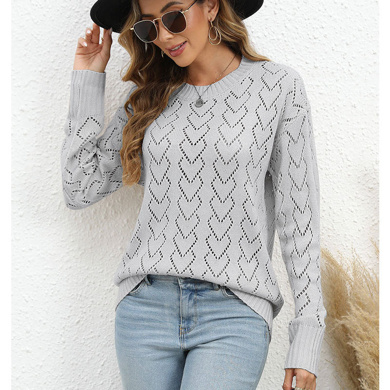 Damen Strickpullover Herzmuster Eveloria