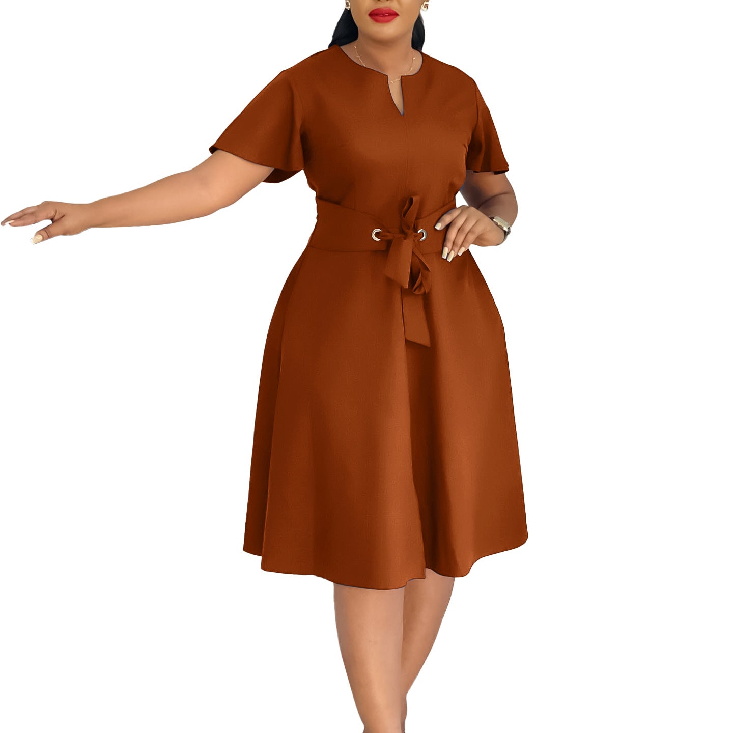 Damen Wickelkleid Sommer Leicht Taillengürtel Eveloria