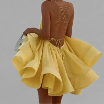 Damen Sommerkleid V-Ausschnitt Verspielter Saum Eveloria