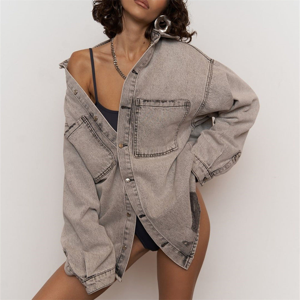 Damen Jeansjacke Distressed Look Blau Eveloria