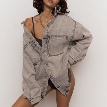 Damen Jeansjacke Distressed Look Blau Eveloria