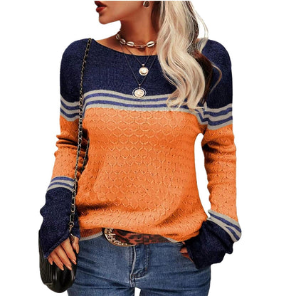 Damen Strickpullover Kontrastfarben Einzigartige Textur Grau - Eveloria