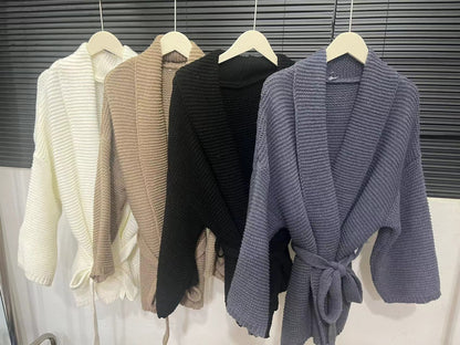 Damen Strickjacke Breiter Schalkragen Taillenbindung Eveloria