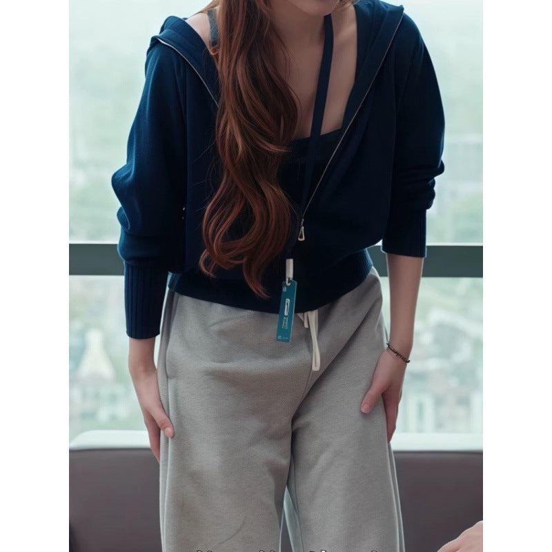 Damen Hoodie Sportlich Durchgehender Reißverschluss Eveloria