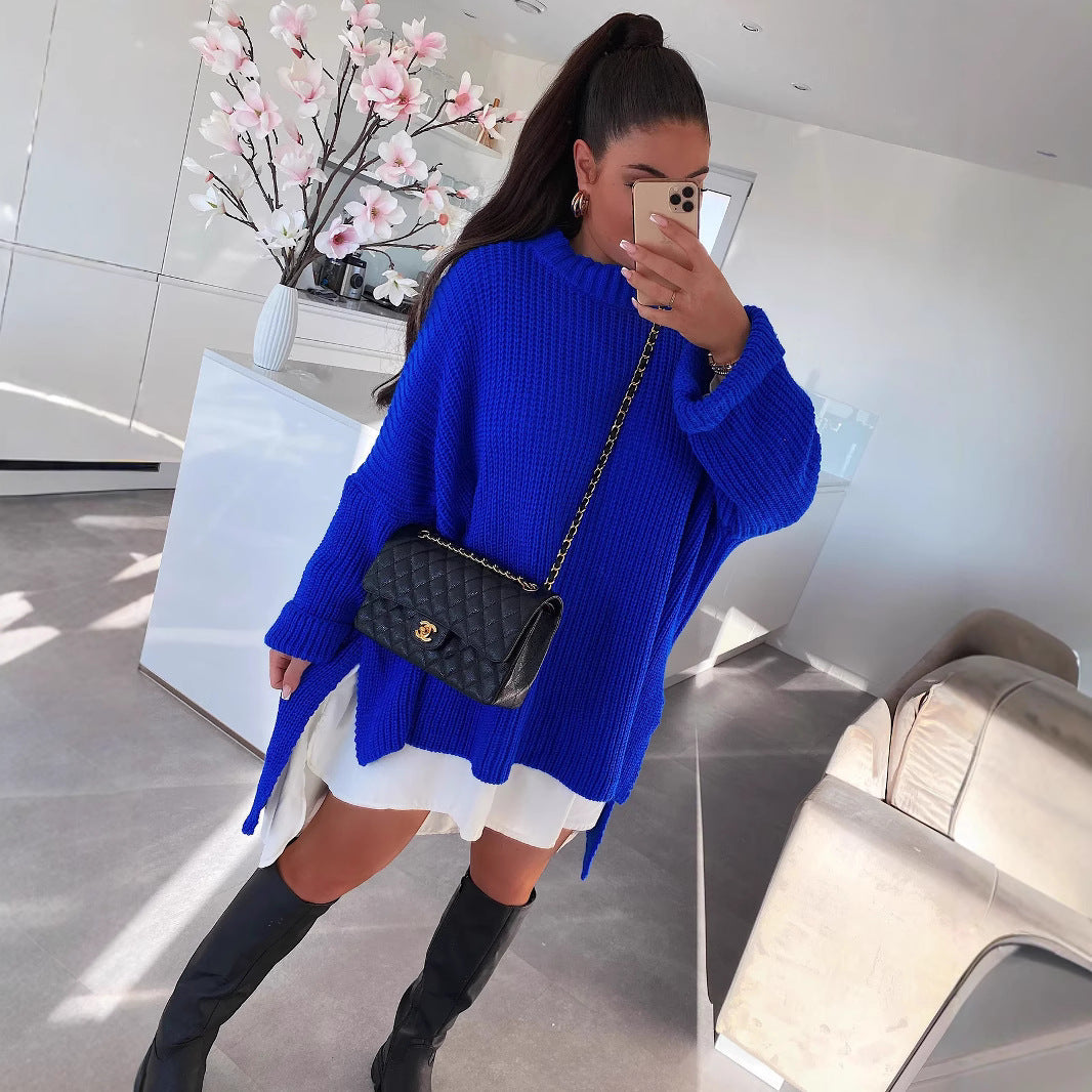 Damen Strickpullover Oversized Lässiger Schnitt Weite Ärmel
