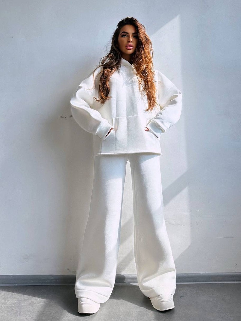 Damen Kapuzenpullover Set mit weiter Hose aus Baumwolle