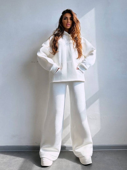 Damen Kapuzenpullover Set mit weiter Hose aus Baumwolle