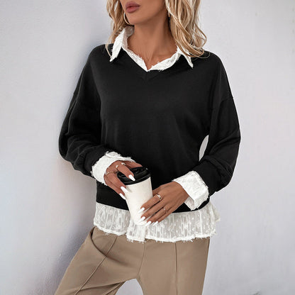 Damen Sweatshirt Spitzenansatz Romantisch Eveloria