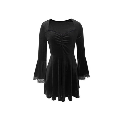 Damen Minikleid Spitze V-Ausschnitt Elegant