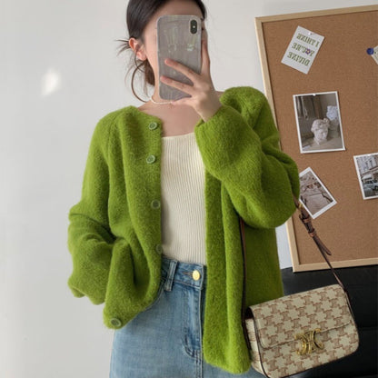 Damen Cardigan Weit Gemütlich mit Knöpfen Beige