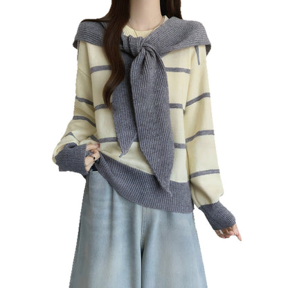 Damen Pullover Lässig Mit Bindegürtel Eveloria