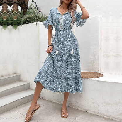 Damen Maxikleid Voluminöser Rock Feine Spitze Eveloria