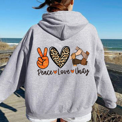 Damen Kapuzenpullover Peace Love Unity Design Eveloria