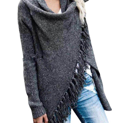 Damen Poncho mit Fransen Eveloria Gemütlich