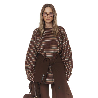 Damen Oversize T-Shirt Eveloria Weites Baumwoll-Shirt Beige