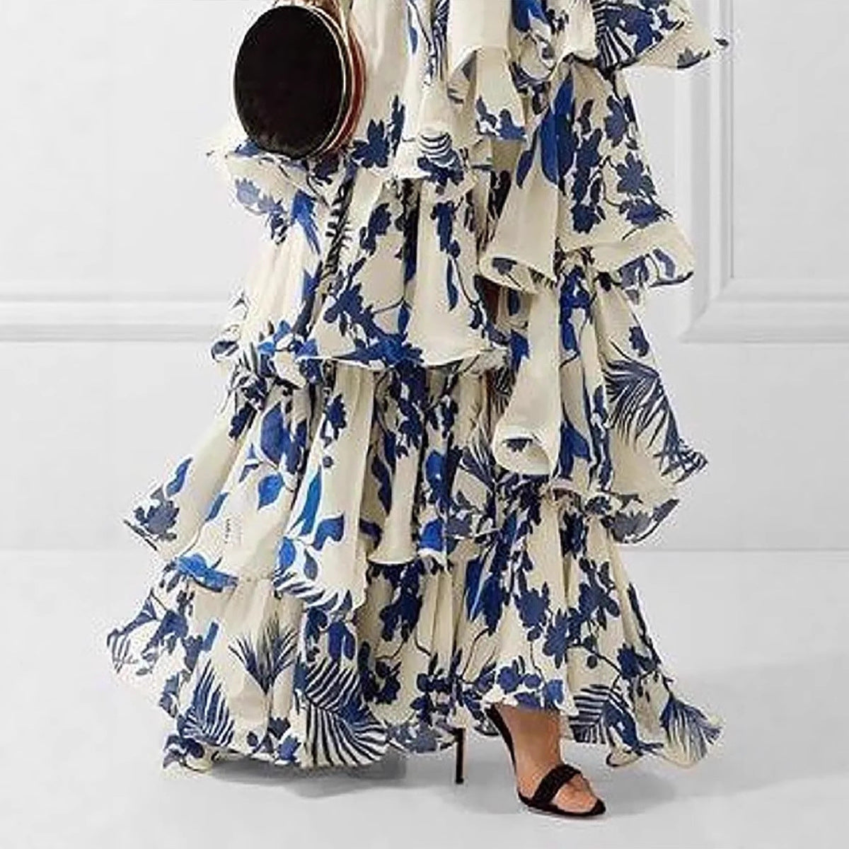 Damen Maxikleid Rüschen Floral Eveloria