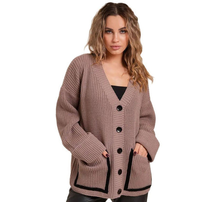 Damen Strickjacke Lässiger Schnitt Tiefen Taschen Beige