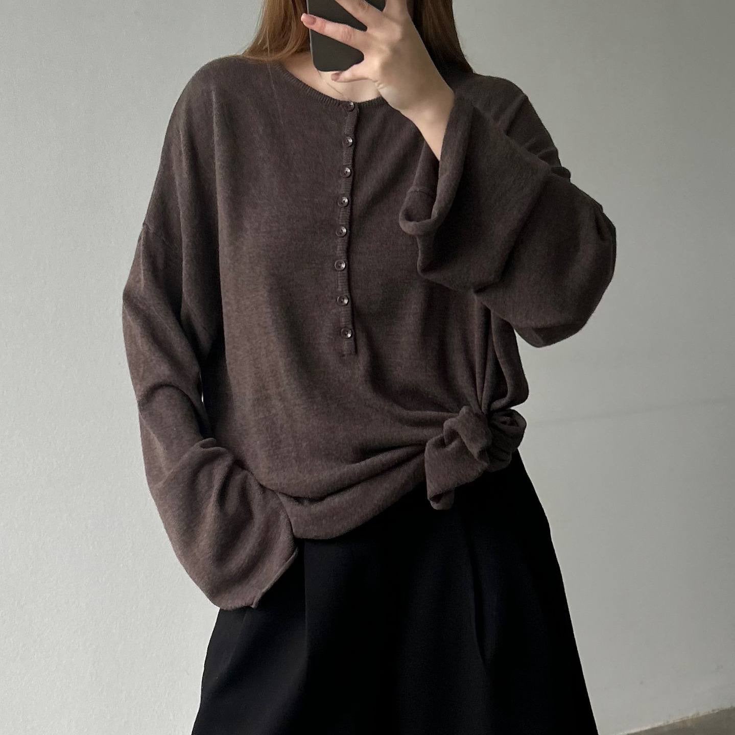 Damen Strickpullover Lässig Mit Knöpfen Beige - Eveloria
