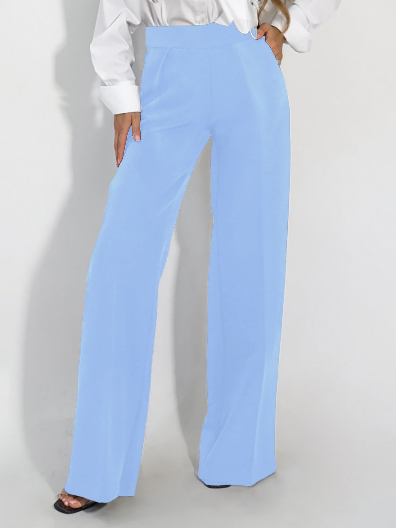 Damen Stoffhose Weites Bein Hochtaillierte Hosen Elegant