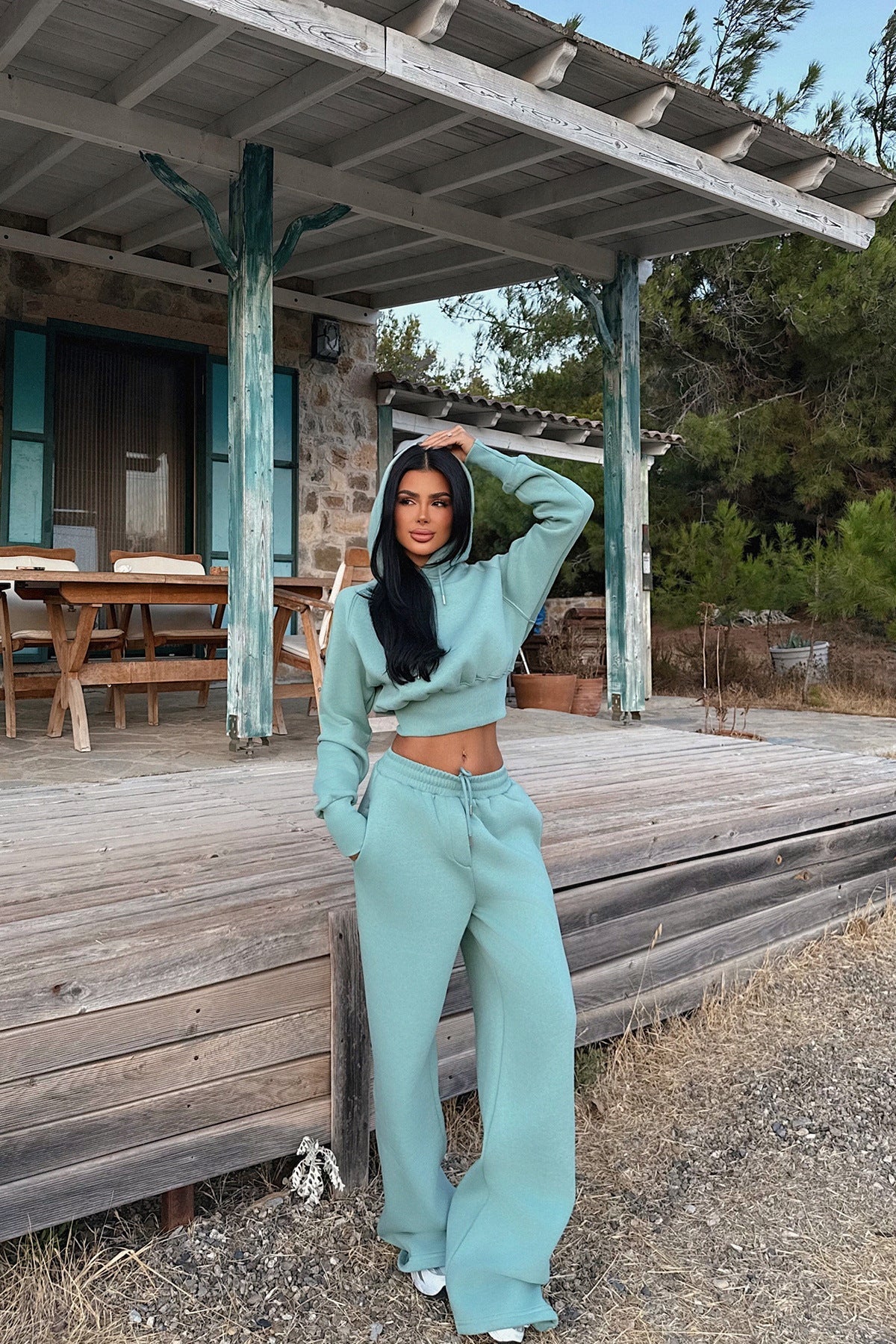 Damen Cropped Hoodie Weite Jogginghose Lässig